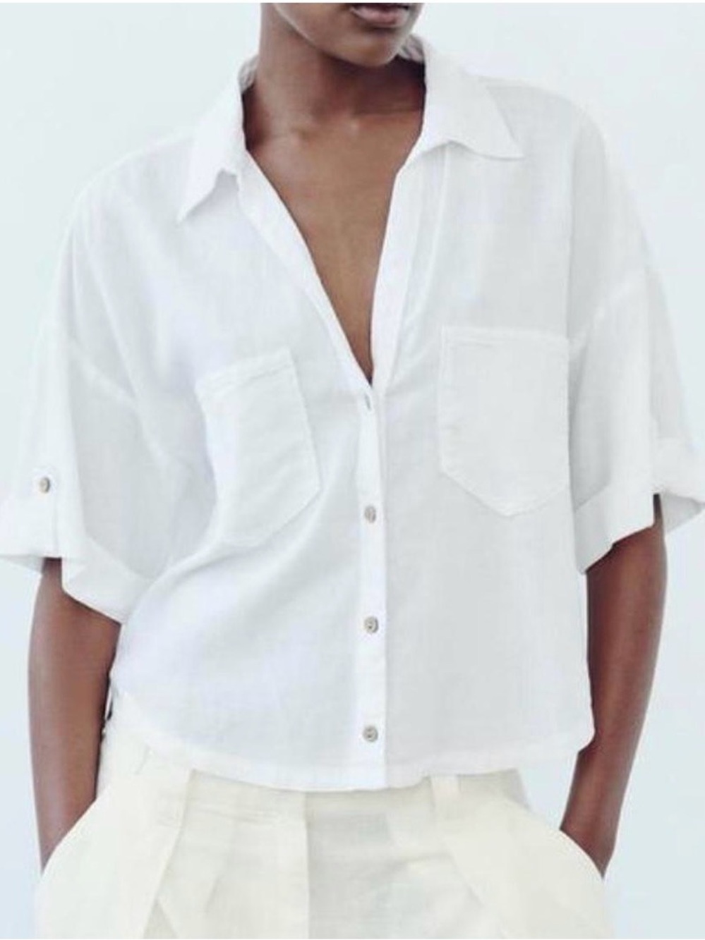 Zara Relaxed White Button-Front Shirt